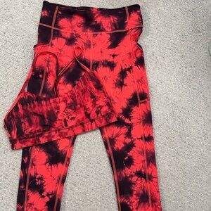 Lululemon Red/black Leggings And Sports Bra Set